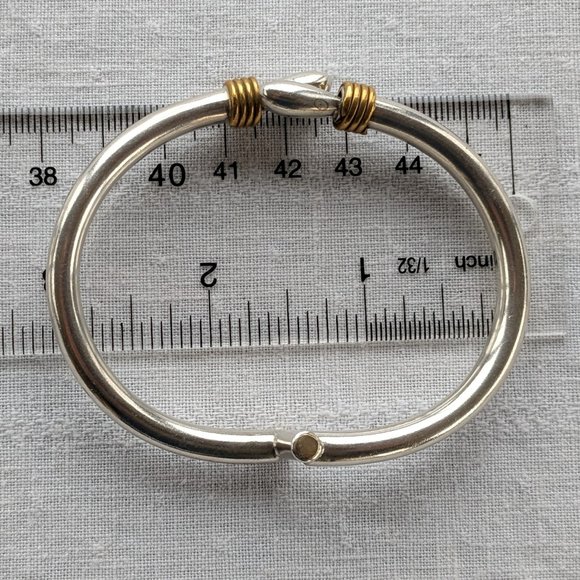 Taxco 27g Sterling Clamper Bypass Bracelet w Brass Detail. Optional 3/4" Hoops - Picture 10 of 14